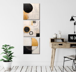Wallity FAH14 Pintura Decorativa en Lienzo de 3 Piezas, Dorado y Negro